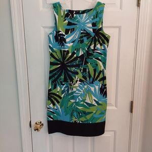 Dressbarn blue,green,black tropical floral shift dress size 8